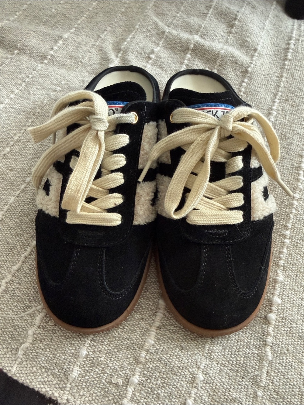 Black Slip-On Mule Sneakers with Cream Ribbon Laces - Picture 3 of 5